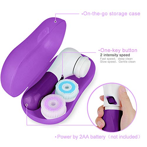 UMICKOO Facial Cleansing Brush with 5 Face Brush Heads,Waterproof Spin Cleansing System and Gentle Exfoliating for All Skin Types(Purple)