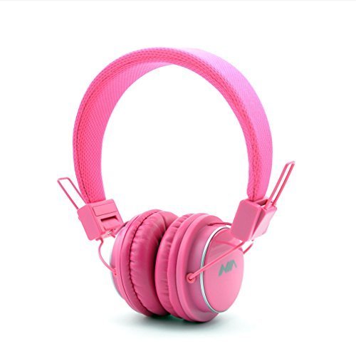 GranVela? Q8 Lightweight Foldable Wireless Bluetooth On-Ear Headphones with Microphone, Micro SD Card Player, FM Radio and 3.5mm Detachable Cable Stereo Headset - Pink