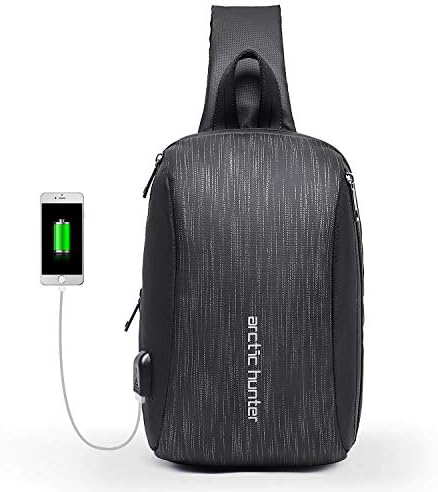 Sling Bag USB Anti-Theft Crossbody Chest Satchel Waterproof Travel Casual Daypack for Men Women - Black-3