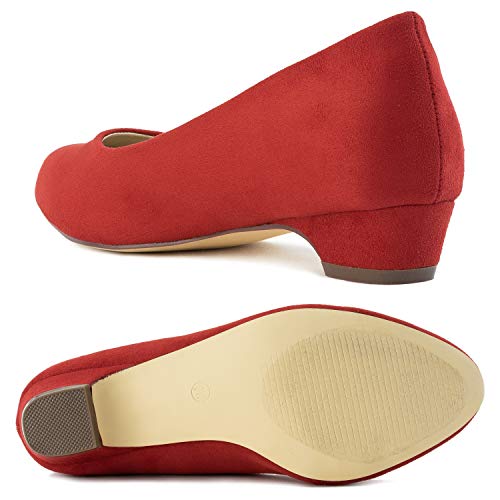 Women's True Wide Width Low Walking Heel Comfortable Dress Pumps - Plus Size Friendly RED Size.6