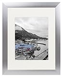 Golden State Art, Satin Silver Color Brushed Aluminum Landscape Or Portrait Photo Picture Frame with Ivory Color Mat & Real Glass (11x14)