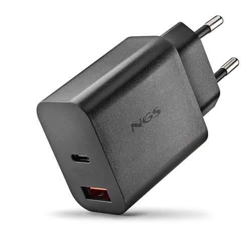 ERA 20W Black - Cargador GAN 20W con USB-C (PD & PPS) y USB-A QC 3.0, Carga Rápida Inteligente, Doble Puerto, Compacto y Portátil, Compatible con Smartphones y Tablets