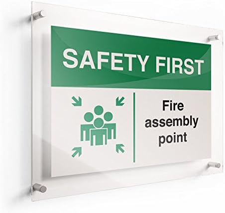 LichtWorks ANSI Acrylic Sign Safety First Fire Assembly Point, 20" x 14"