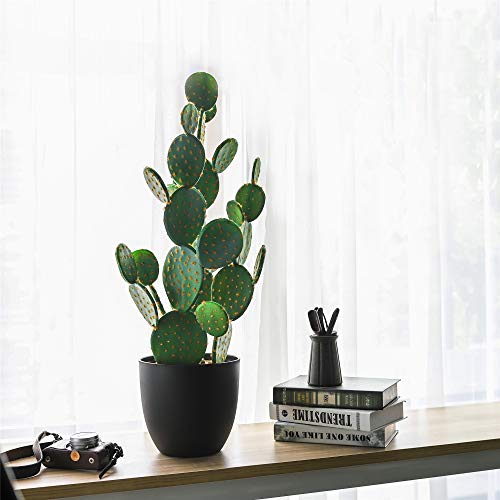 NCYP 34.2" Large Natural Looking Artificial Faux Fake Prickly Pear Cactus Desert Plant with Black Planter Pot for Home Garden Office Floor Decor