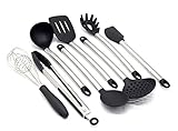 Kitchen Utensil Set - Nonstick Cooking Utensils - Stainless Steel & Silicone - BPA Free Spoon, Turner, Pasta Server, Ladle, Spatula, Strainer, Whisk, Servings Tongs - Environmental Friendly Gift Box