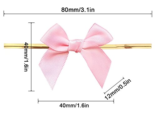 16 Color Gift Bows,Pink Twist Tie Bows for Bakery Candy Lollipop Cello Bag(50 Pack)