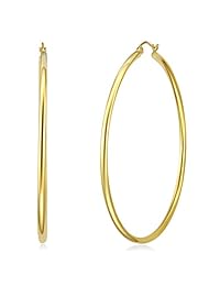 14k Yellow Gold 2mm Thickness Hinged Hoop Earrings - 10 Different Size Available