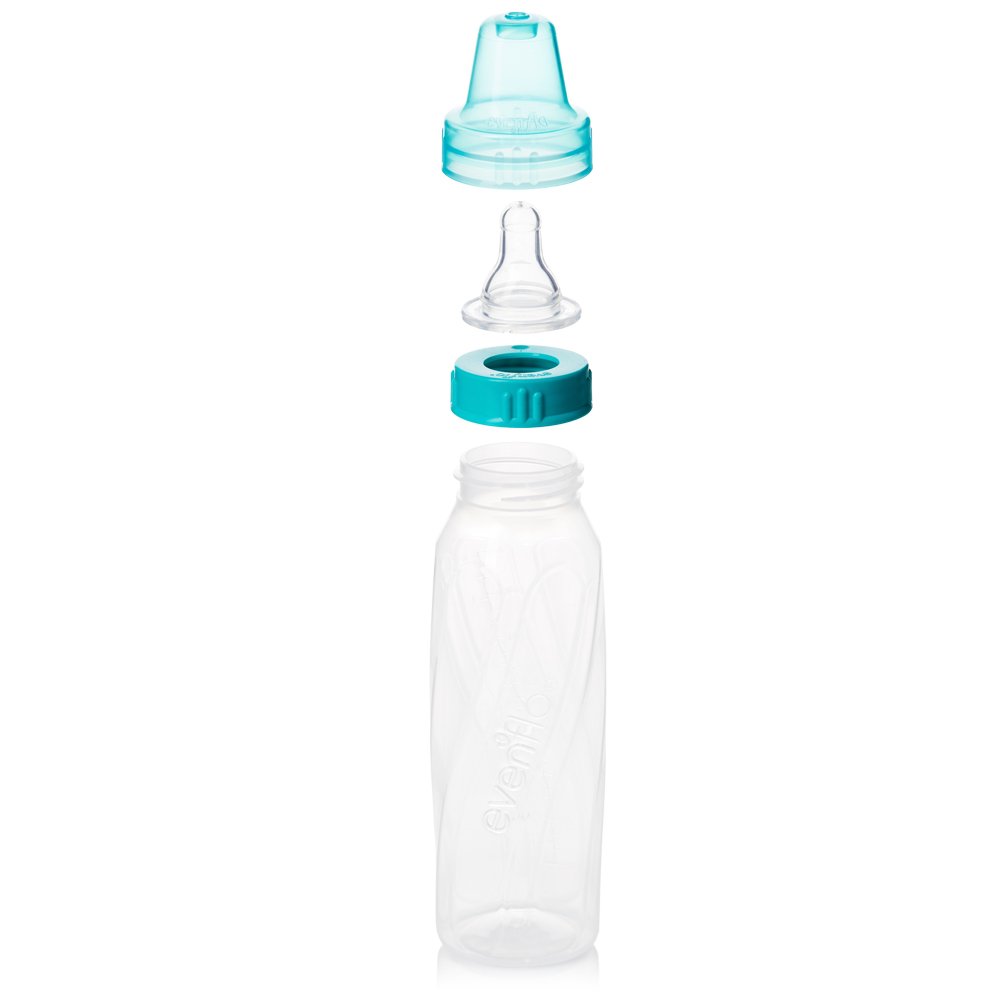Evenflo Feeding Classic Clear Plastic Standard Neck Bottles for Baby, Infant and Newborn - Teal/Green/Blue, 8 Ounce (Pack of 12) : Baby