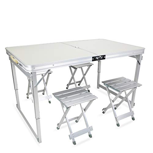 BENHOM Outdoor Camping Folding Table with 4 Folding Chairs Aluminum Height Adjustable, Can be Used for Barbecue, Parties, Camping