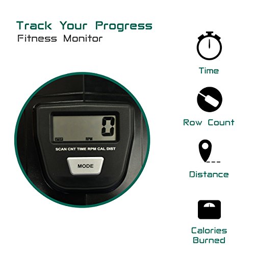 Harvil Magnetic Rowing Machine Rower with 8-Level Tension Resistance System, LCD Monitor and Transport Wheels