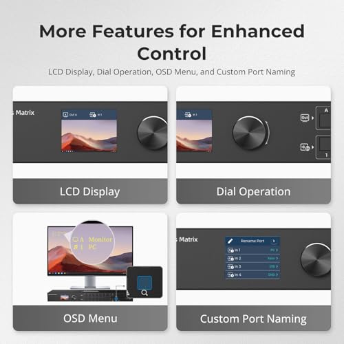 TESmart 8x8 HDMI Matrix (8 in 8 out): 1080p@60Hz, Seamless Switching(100ms), Quad-View, 4 Independent Audio. IR Control/Panel/LAN/RS232 LCD Display For Broadcast/Pro AV