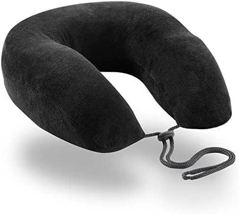 Ishara Travel Pillow - Great Supports to the Head &amp; Neck, Soft and Comfortable Memory Foam Neck Pillow ideal for Airplane, Train, or Car Travel，Black