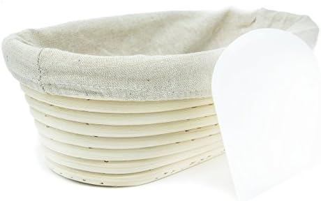 Bread Proofing Basket - Large 10 Inch Oval Banneton Brotform With Cloth Liner And Dough Scraper - Rattan Basket, Liner and Bowl Scraper Combo Baking Set For Making Perfect Bread Loafs From Scratch