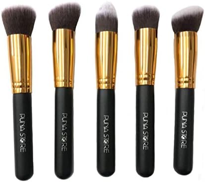 Puna Store® 5 piece Kabuki Foundation Brush Set (Black+Gold)