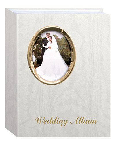 Pioneer Photo Albums 200 Pocket Ivory Moire Cover Album with Gold Tone Oval Frame and Wedding Album Text for 4 x 6-Inch Prints