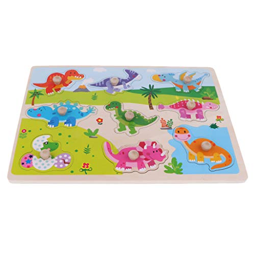 Fityle Wooden Jigsaw Pegged Puzzle Early Learning Toy for Age 2-7 Years Childrens - Dinosaur, 22x33cm - Thumbnail 2