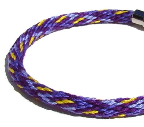 Woven 20 strand, unisex purple geometric pattern kumihimo bracelet with stainless steel magnetic clasp