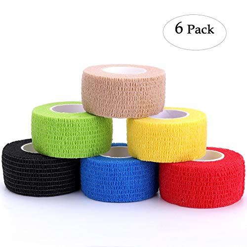 Self-Adhesive Cohesive Wrap Bandage Flexible Stretch Tape Athletic Strong Elastic First Aid Tape for Wrist, Ankle Sprains, Swelling 6 Packs, 1Inch X 5Yards