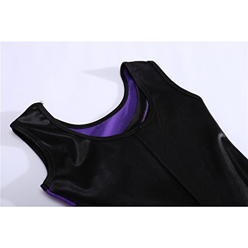 Shiny Waves Metallic Athletic Dance Gymnastics Biketards Leotards Unitards Outfit for Girls Purple Waves Black Size 10 - Thumbnail 4