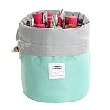 Travel Cosmetic Bags Barrel Makeup Bag,Women&Girls Portable Foldable Cases,Euow Multifunctional Toiletry Bucket Bags Round Organizer Storage Pocket Soft Collapsible,Waterproof.(Light blue)