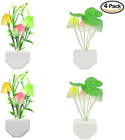 Night Light with Smart Sensor,0.7W Plug-in,Romantic Color Change,Mushroom&Lotus Leaf Lamp,(Pack of 4)