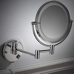 HtapsG Espejo de maquillaje plegable LED con luz para baño retráctil