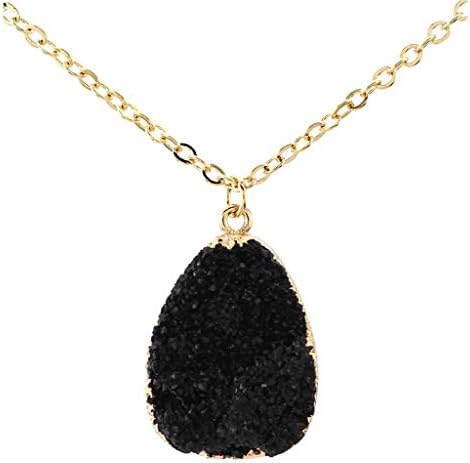 Balain Natural Druzy Stone Slice Quartz Crystal Pendant Necklace Chain Jewelry