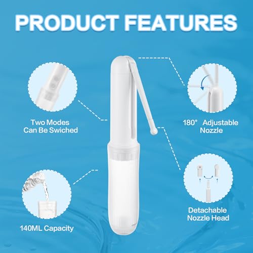 ANNWA Portable Bidet 140ML, IPX6 Personal Bidet Toilet Handheld Bidet, Mini Foldable Handheld Personal Travel Bidet, Noise Bidet Portable with 180°Round Head(شطاف المسافر)