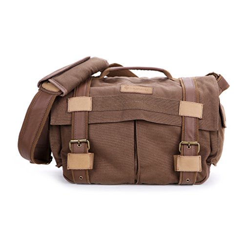DSLR Slr Camera Bag, MOACC BrownDigital Video Recorder Ptotography Canvas Sling Backpack Protective Rucksack Waterproof Shoulder Messenger with Shockproof Insert for Sony Canon Nikon Olympus Pentax