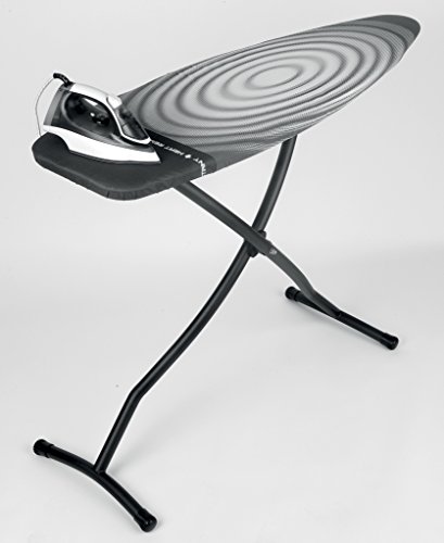 Brabantia Size D Ironing Board (53 x 18in) Heat Resistant Parking Zone, Black Frame, Non-Slip Feet, Suitable for Sit Down Ironing (Titan Oval)