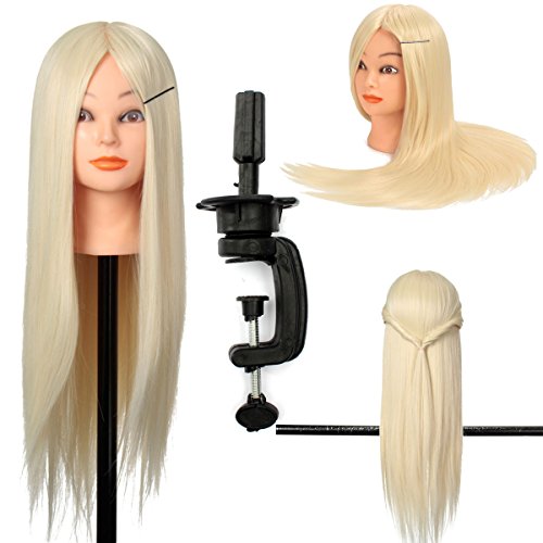 24'' Salon Cosmetology Human Hair Hairdressing Training Head Mannequin Clamp US