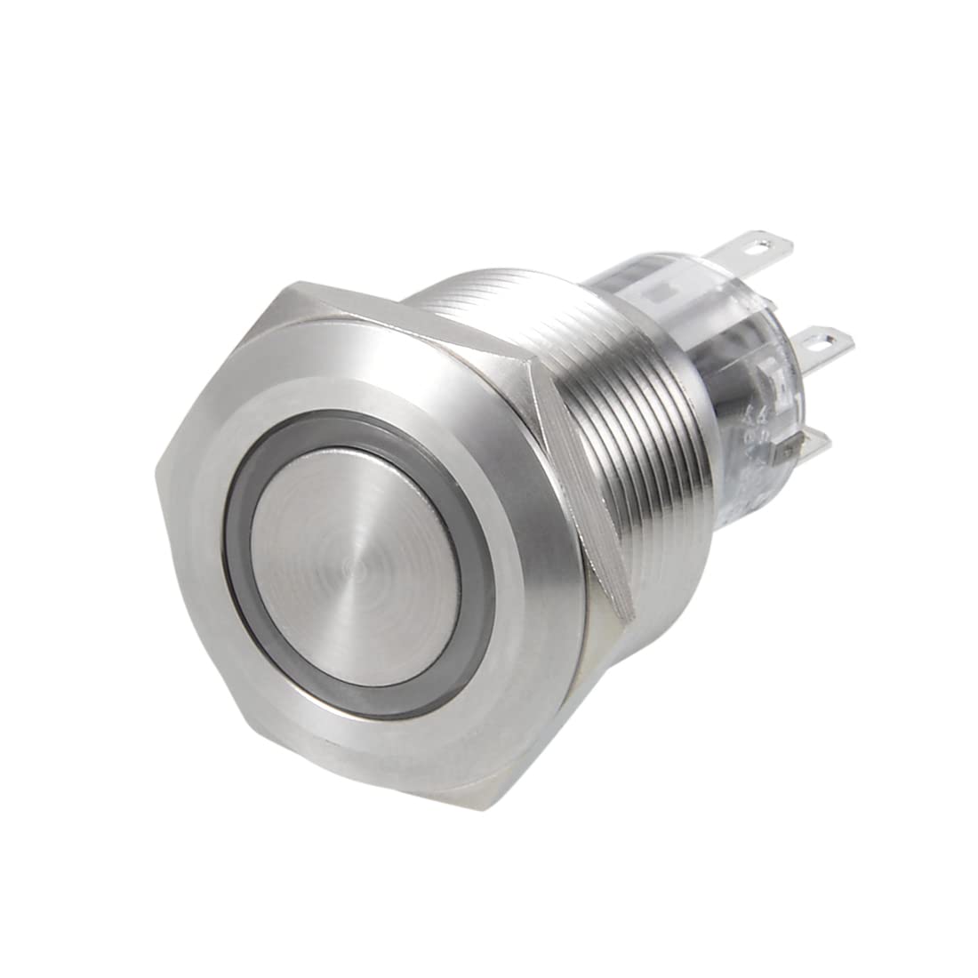 sourcing map Momentary Metal Push Button Switch 22mm Mounting Dia DPDT 2NO 2NC 24V Red LED Light