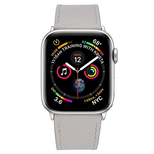 hooroor Leather Bands Compatible Apple Watch Band 38mm 40mm Accessory Replacement Wristband Sport Strap for Iwatch Nike+, Series 4 3 2 1, Edition, Stainless Steel Metal Buckle (Grey-38 mm 40mm)