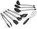 Elite KitchenwareTM Stainless Steel Kitchen Utensils, 8 Piece Silicone Cooking Utensil Set With Turner Spatula, Serving Spoon, Pasta Server, Flex Spatula, Deep Ladle, 2 Stage Whisk, Strainer & Tongs