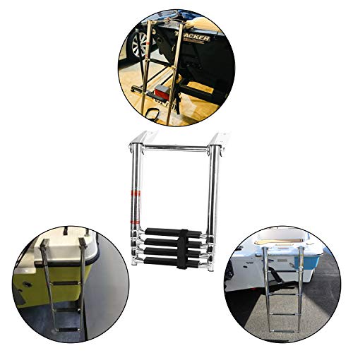 DasMarine 4 Step Ladder 316 Stainless Steel Telescoping Ladder, Telescoping Folding Over Platform Boarding Swim Step Ladder with Built in Handle, 900 lbs. Capacity with Secure Strap