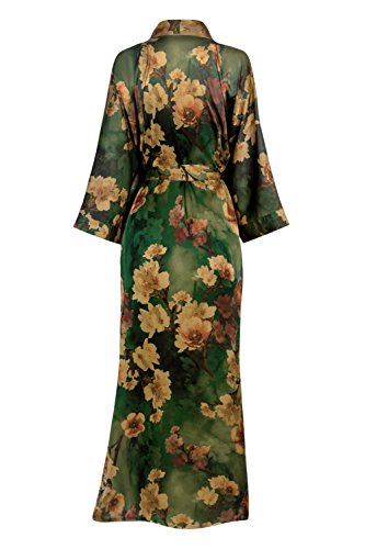 Old Shanghai Women's Kimono Robe Long - Watercolor Floral, Azumi- Green