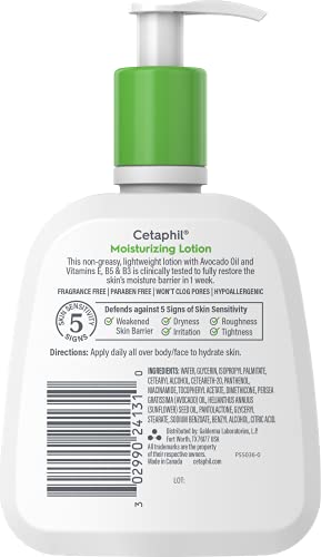 CETAPHIL FACE & BODY MOISTURIZER, HYDRATING MOISTURIZING LOTION FOR ALL SKIN TYPES, SUITABLE FOR SENSITIVE SKIN, NEW 4 OZ PACK OF 3, FRAGRANCE FREE, HYPOALLERGENIC, NON-COMEDOGENIC