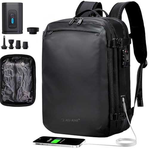 H.yeed Travel Backpack Expandable 30L-60L Vacuum Business Rucksack | USB&Type-C Charging Port and Pump, Waterproof Lightweight, Wet Dry Separation,Fits 17.3 Inch Laptop