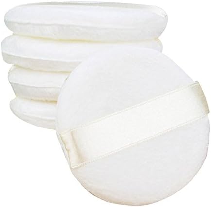 Tobo Digital 5 PCS Ultra Soft Fluffy Baby Boys Girls Powder Puff Comfortable Lightweight Toddler Body Dusting Powder Puffs Talcum Powders Puff with Ribbon - 3.2" Diameter ( White )