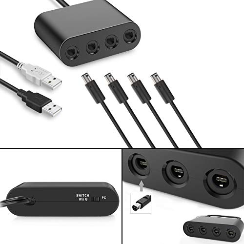 4 Controllers for Gamecube，with 4 Extension Cables and 4-Port USB Adapter for Switch PC Wii U Console (Package 2) - Thumbnail 3