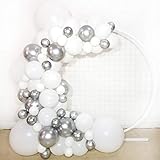 FUNPRT Metallic Silver White Latex Balloons - 18