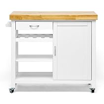 Baxton Studio Denver Modern Kitchen Cart/Island with Butcher Block Top, White
