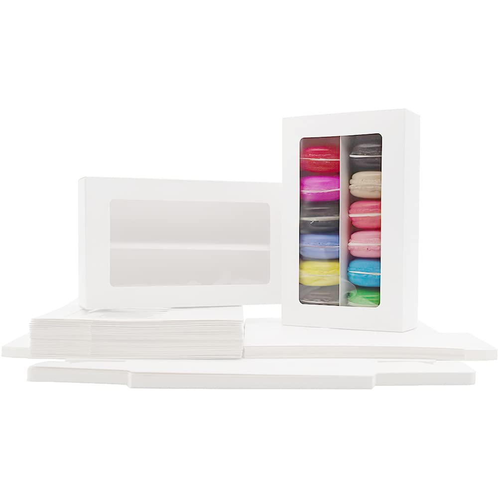 La Llareta Macaron Boxes, 25 Pieces Packaging Cookie Box, Bakery Boxes, with Transparent Display Window, for Macarons, Desserts, Mini Donuts, Mini Cupcakes(8.2 * 4.9 * 2.1 inch)