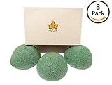 Antioxidant Green Tea Konjac Sponge Anti-Aging Skin Treatment Protects Against Redness, Rosacea, Soothes Dry or Inflamed Skin - 3pk Medium Size Lasts 6- 9 Months - New Leaf Products