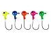 Angler's World of Jigs - Round Freshwater Fishing Jig Heads - Bright Assorted Colors - Two Tone Glow (1/4 oz Assorted Colors, 25 Pack)