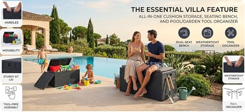 Divona Storage Box 460L – Lockable Indoor & Outdoor Storage Deck with Lid, Water-Resistant, Wood-Look Design for Patio, Garden, Balcony, Built-in Wheels, Deck Box