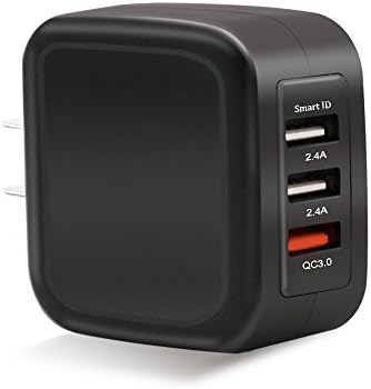TJ8 Quick Charge 3.0 USB Wall Charger,30W 3-Port Universal 3.0 Fast Charge Travel Power Adapter for iPhone 7/7Plus/6,iPad, Samsung Galaxy S8/S7,NOTE,LG,Nexus,HTC,Blackberry,Power Bank(Black)