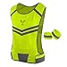 247 Viz Running Reflective Vest with Inside Pocket and 2 Bands, High Visibility Reflective Running Gear Safety Vest Straps for Men Women Kids for Night Running Walking Cycling Yellow