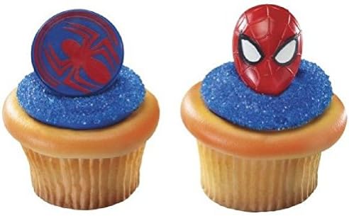 12 Spiderman Cupcake Rings Mask &amp; Face New