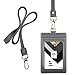 INDRESSME 2-Sided Vertical Genuine Leather ID Badge Holder with Lanyard (Grey)
